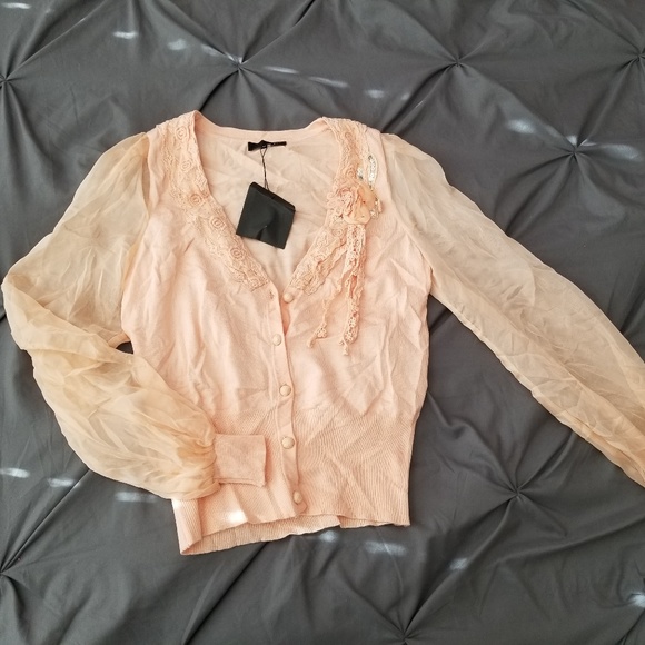 Peach sheer sleeve cardigan, NWT - Picture 1 of 3